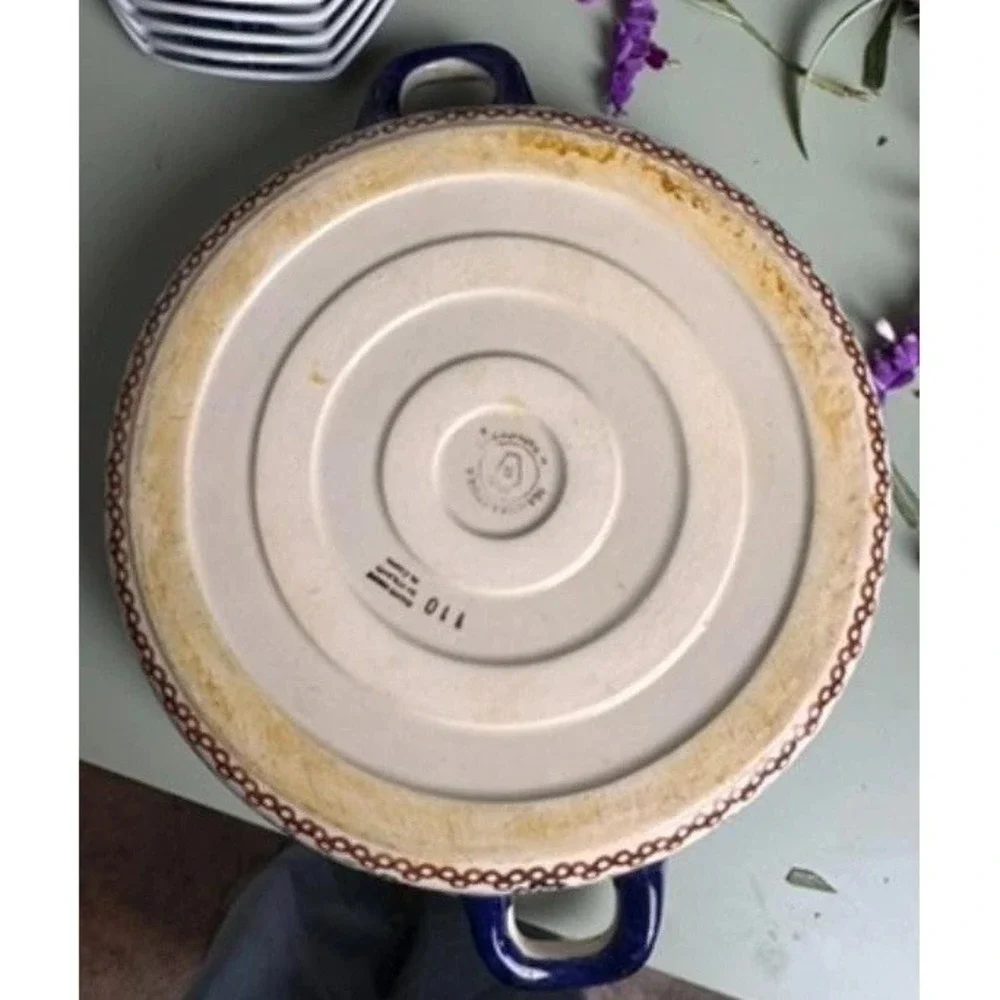 Vintage Hand-painted Serving Dish Stoneware Cobalt Blue Floral‎ Unikat Pattern